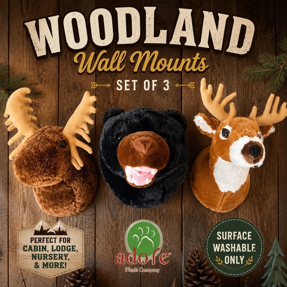 Adore Plush Company Wall Mount Animal Heads Moose Bear Deer Set of 3 Woodland